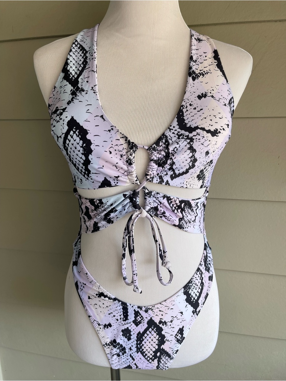 Women's Lilac Snake-Print One-Piece Swimsuit with Front Tie